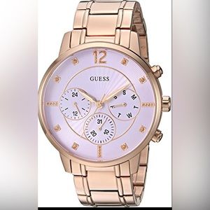 guess women's quartz watch with stainless-steel strap, rose gol